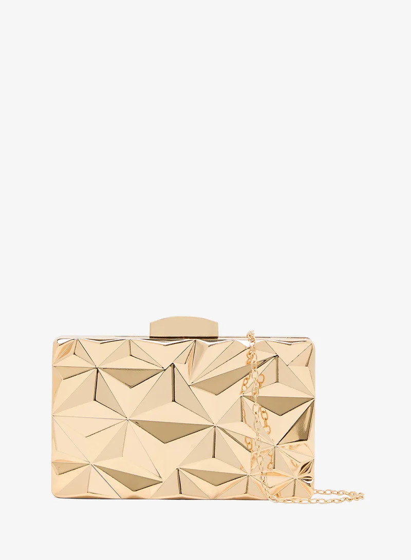 Geometrical Metallic Gold Rectangle Shape Statement Clutch